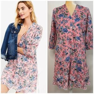 NWT Loft Floral Embroidered Swing Shirt Dress Petite Size 6P Pink Blue